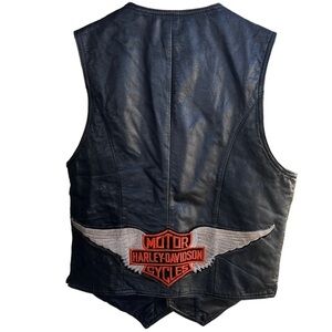 VTG 80s CHIA Distressed Leather Biker Vest Harley Davidson Eagle Patch Korea Med